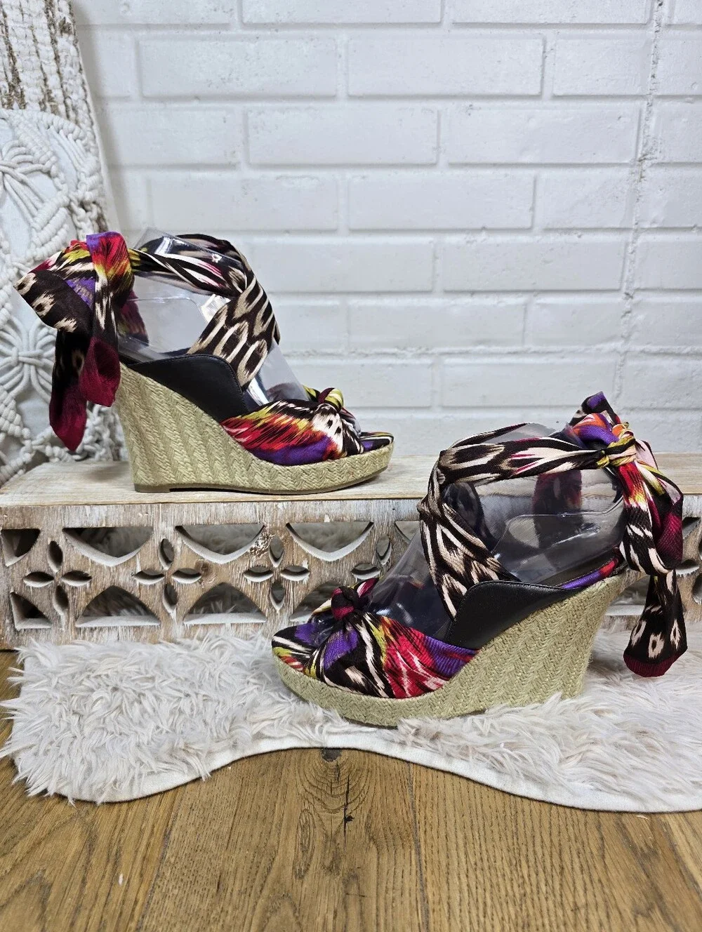 a.n.a Wedge Espadrille Sandals with Multicolor Scarf Strap Size 6.5